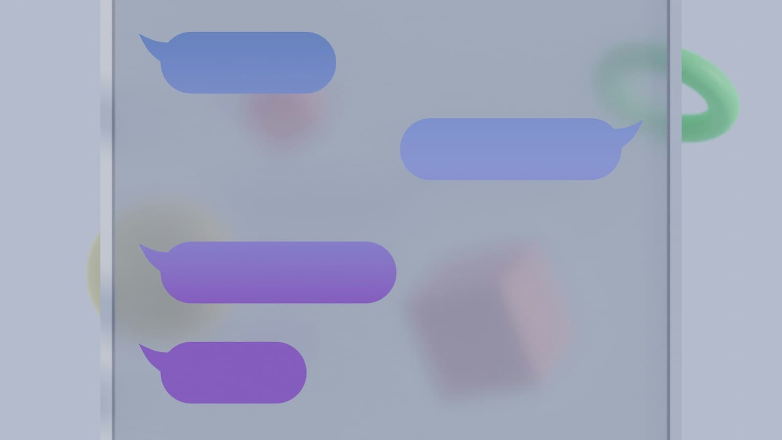Chat message bubbles floating on a frosted glass screen, representing an AI chatbot answering questions